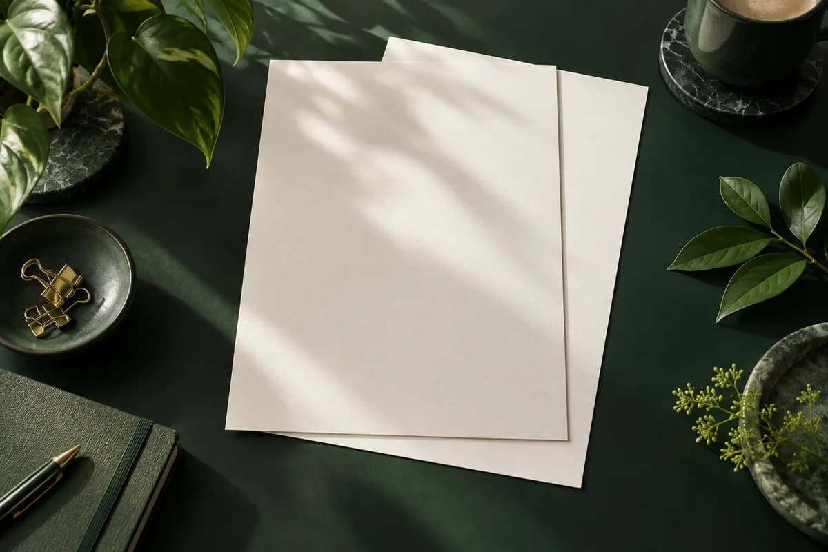 A4 and Letter sheets overlapped on a dark green tabletop