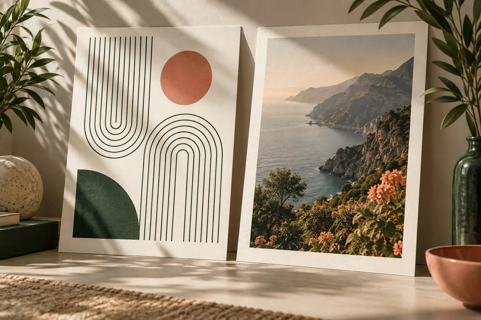 Concept illustration: crisp abstract line artwork and photographic print side by side.