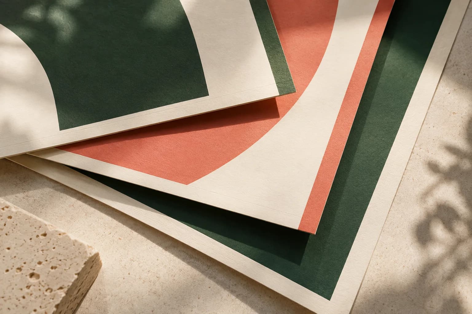 Concept illustration: overlapping geometric paper sheets showing extended color at their edges.