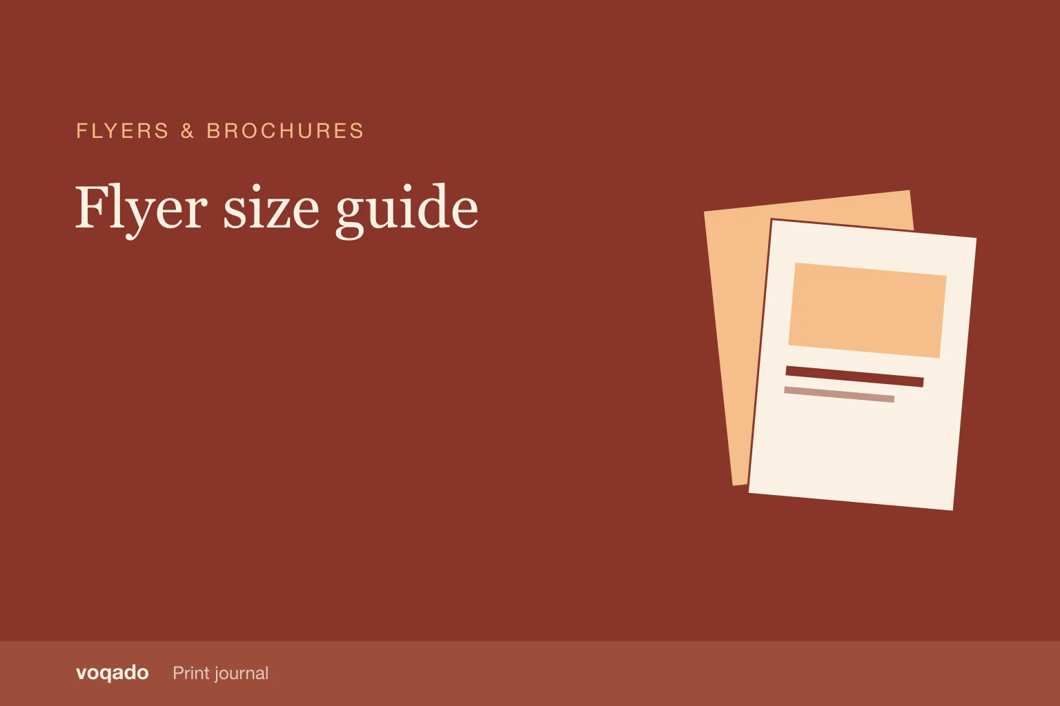 Editorial cover with the headline "Flyer size guide" beside a simple illustration of layered flyers.