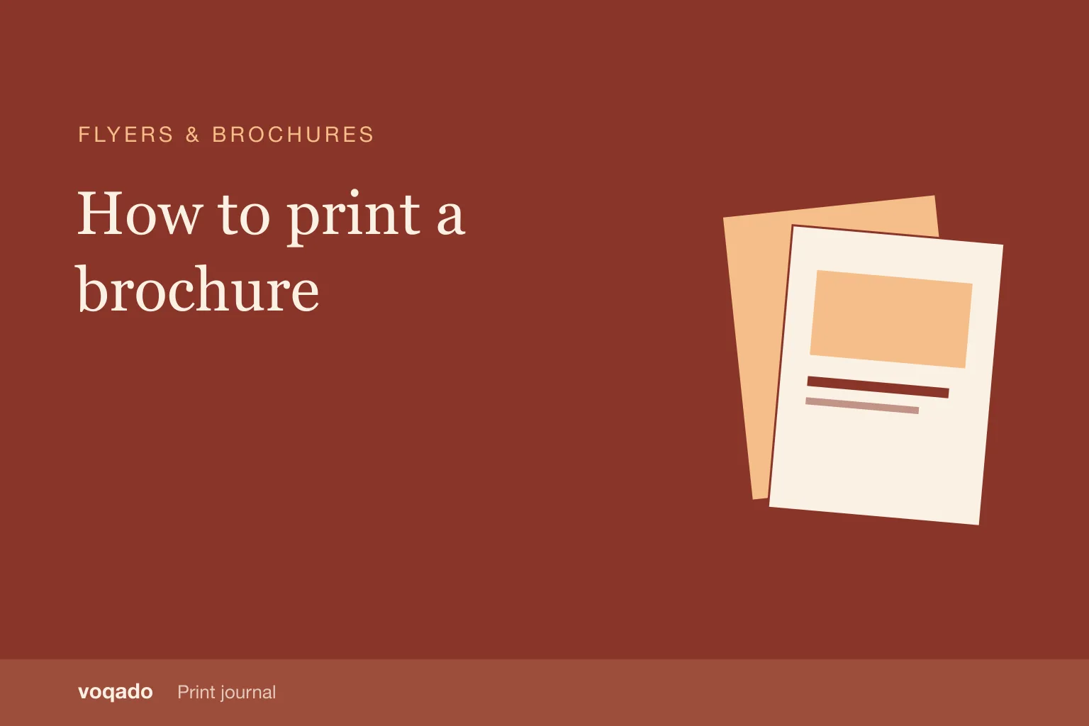 Editorial cover with the headline "How to print a brochure" beside a simple illustration of layered flyers.