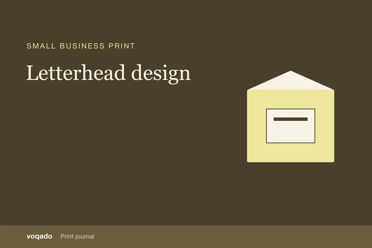 Editorial cover with the headline "Letterhead design" beside a simple illustration of a printed package and insert card.