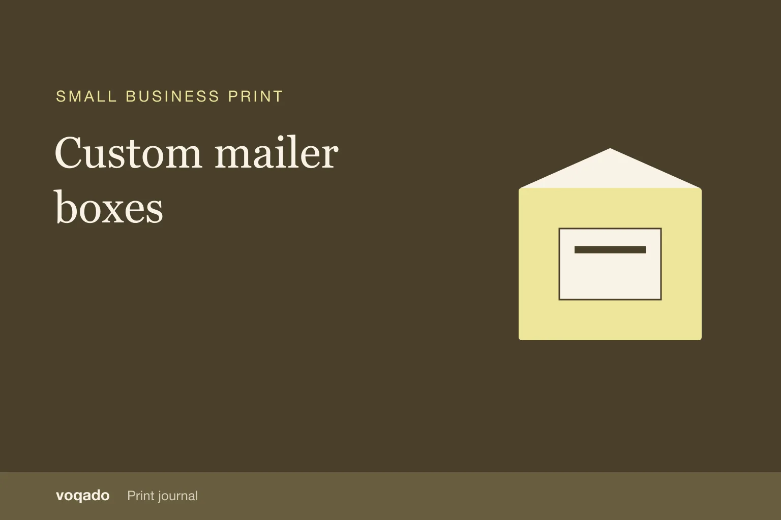 Editorial cover with the headline "Custom mailer boxes" beside a simple illustration of a printed package and insert card.
