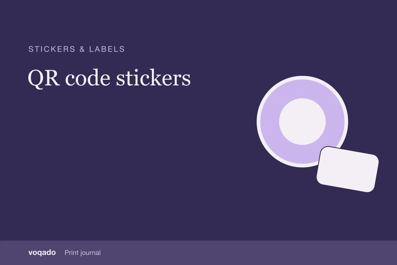 Editorial cover with the headline "QR code stickers" beside a simple illustration of round and rounded stickers.