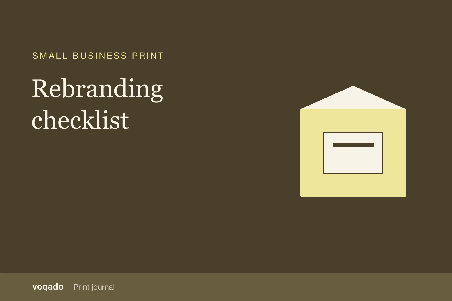 Editorial cover with the headline "Rebranding checklist" beside a simple illustration of a printed package and insert card.