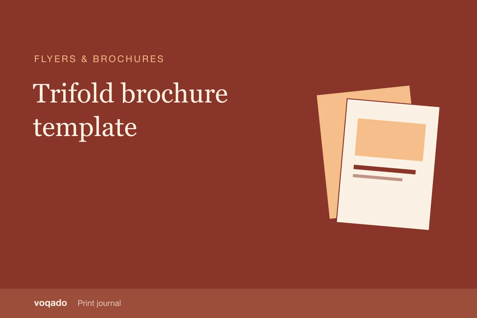Editorial cover with the headline "Tri fold brochure template" beside a simple illustration of layered flyers.