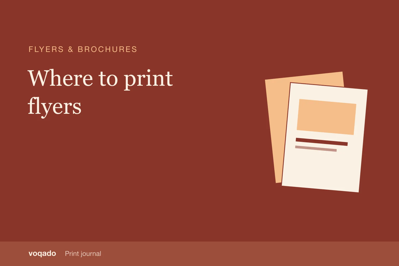 Editorial cover with the headline "Where to print flyers" beside a simple illustration of layered flyers.