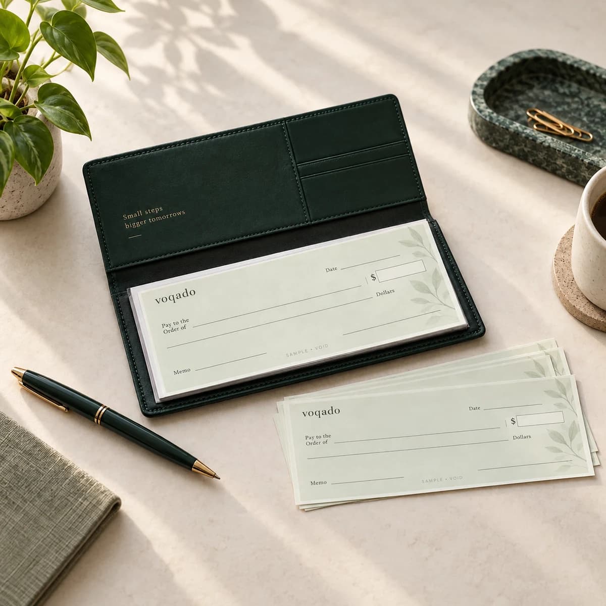 wallet trial checks: Voqado product styling with sample details