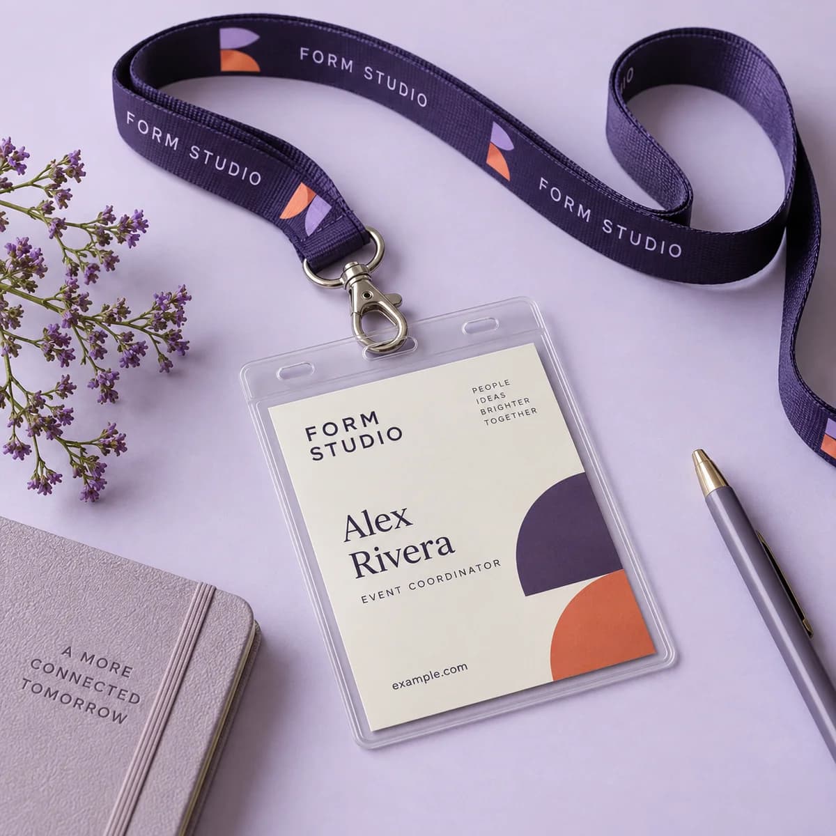 Badge holders and lanyards from the Voqado catalog, shown as a design concept.