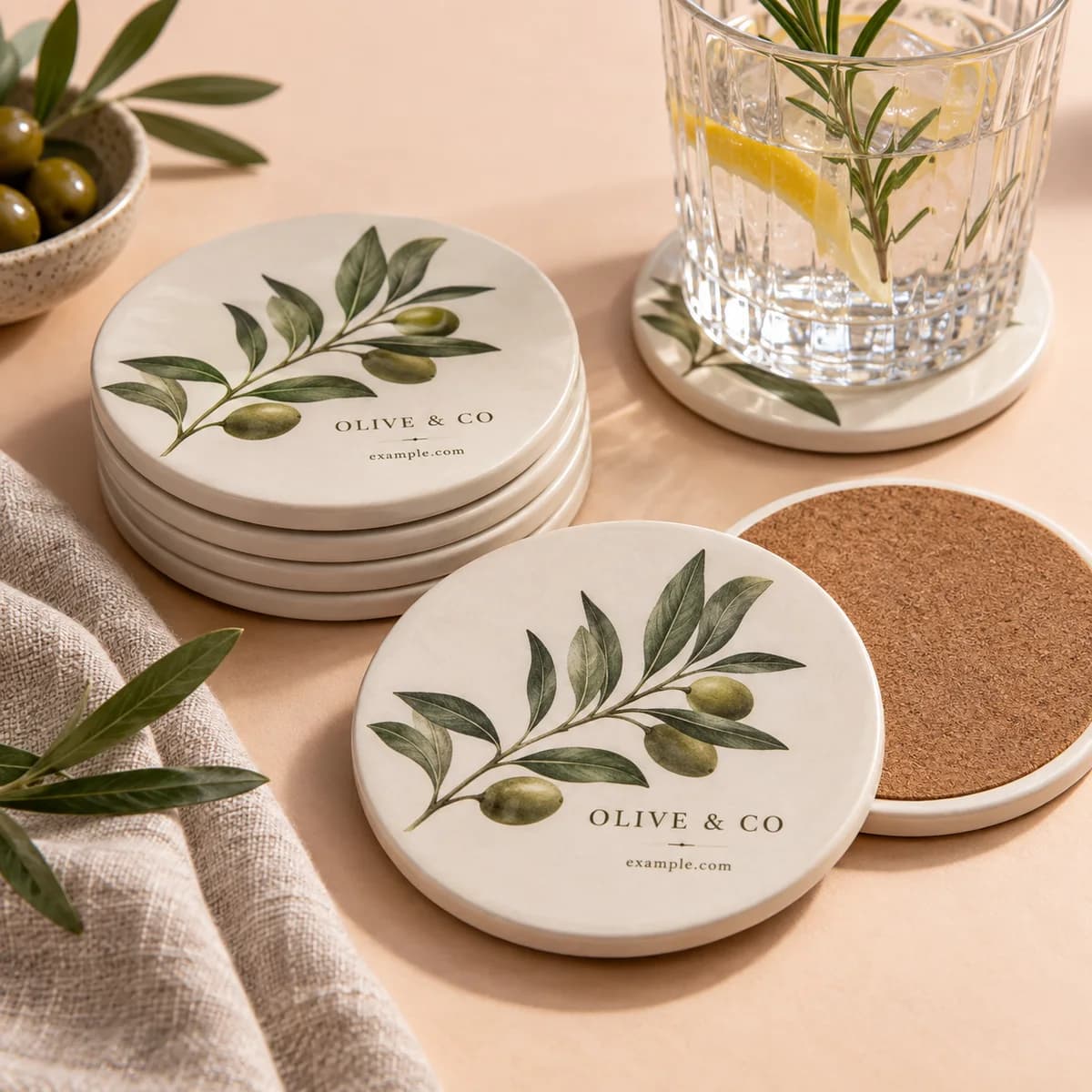 Ceramic coasters from the Voqado catalog, shown as a design concept.