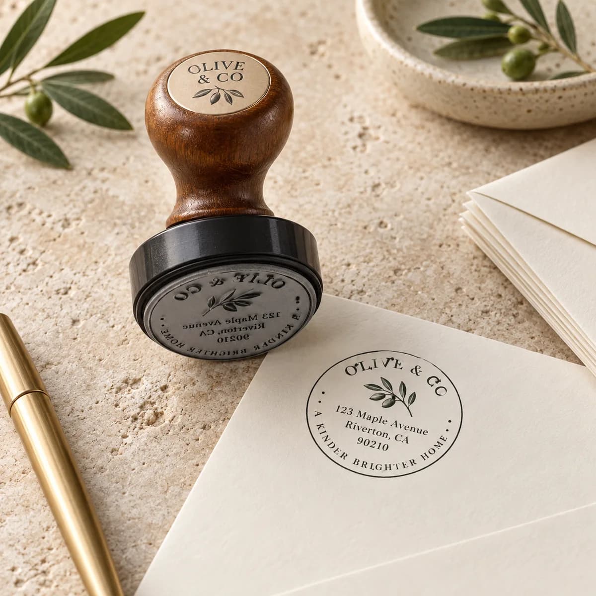 Circular address stamps: Voqado product styling