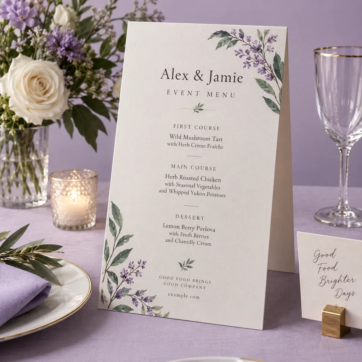 Event menu cards: Voqado product styling