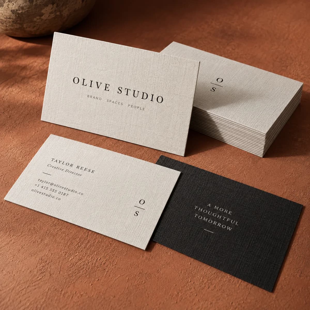Linen business cards: Voqado product styling