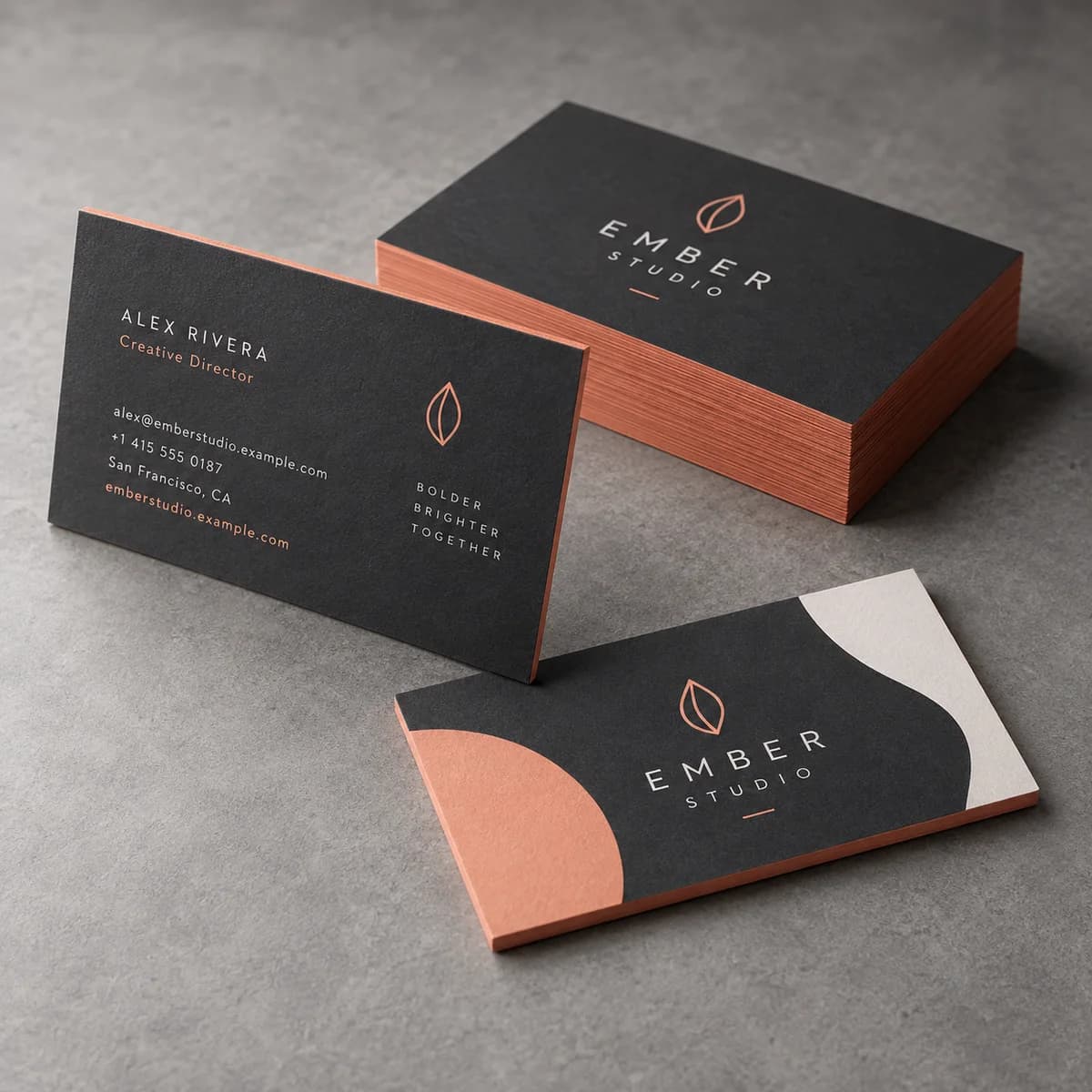 Painted-edge business cards: Voqado product styling
