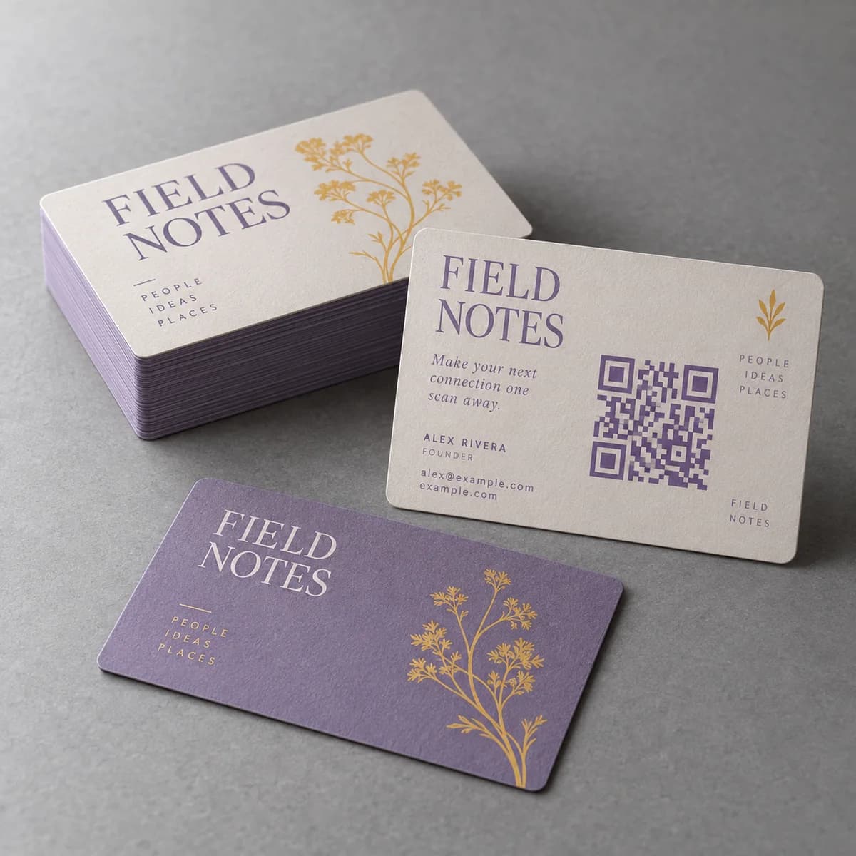 Voqado catalog image: a printed QR code on a business card at actual size.