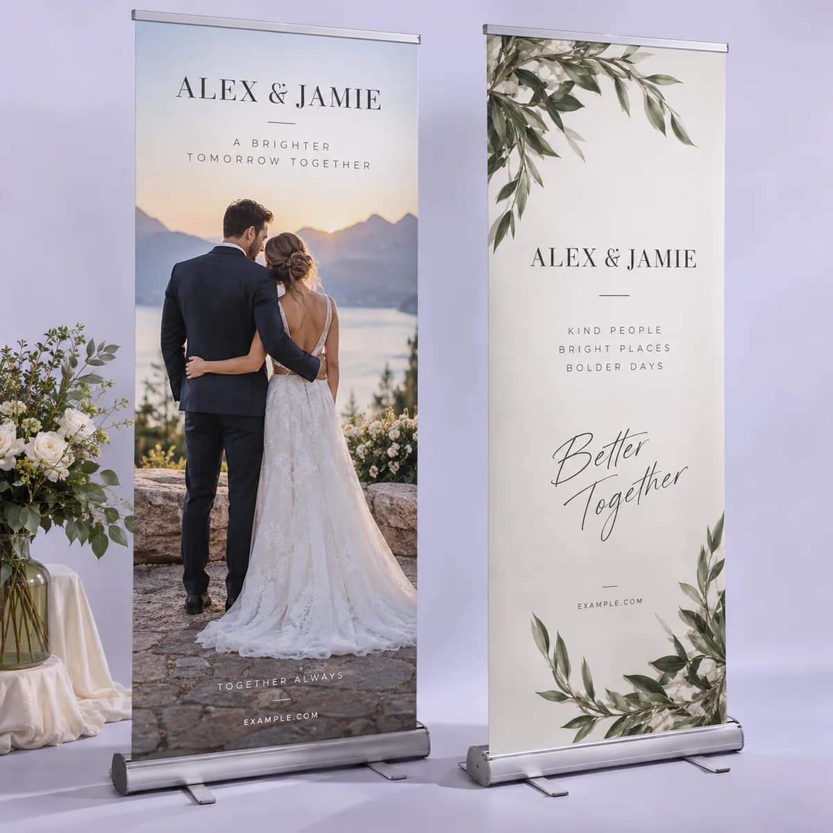 Voqado catalog image: a retractable banner stand with a printed graphic.