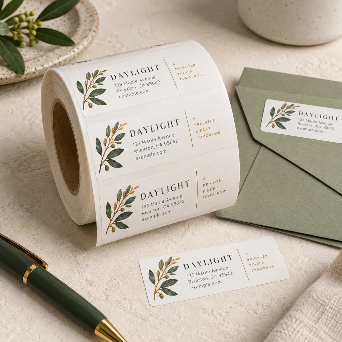Return address labels from the Voqado catalog, shown as a design concept.