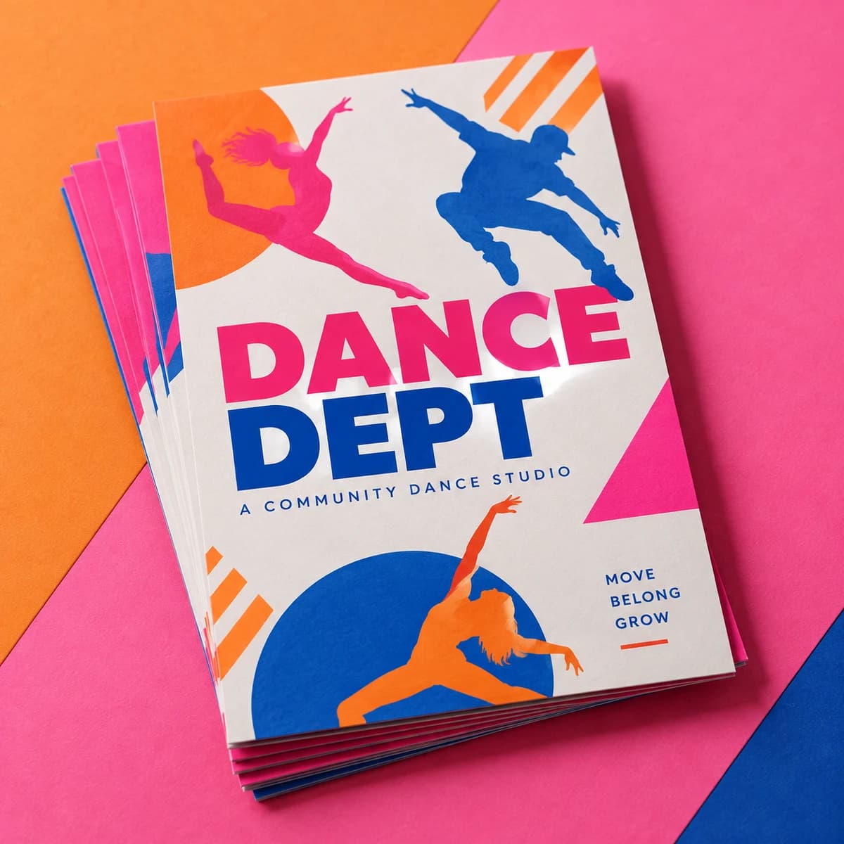 Flyers: DANCE DEPT fictional community dance studio, studio composition. Illustrative design concept.