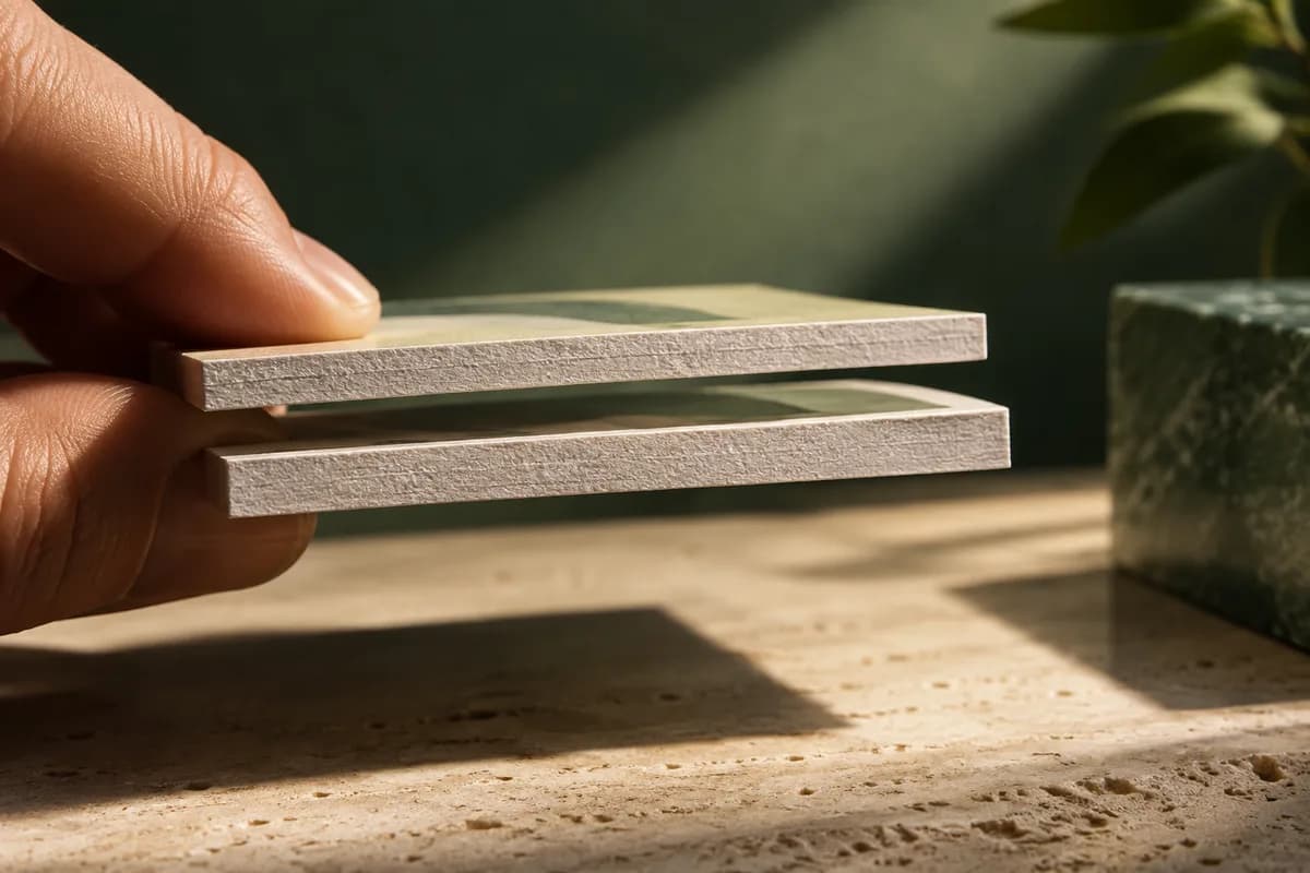 Editorial concept: side lit close up of two cardstock edges held beside each other.