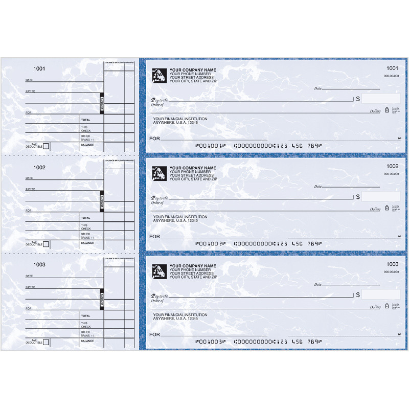 Navy Marble, single General purpose B-02 three-to-a-page checks